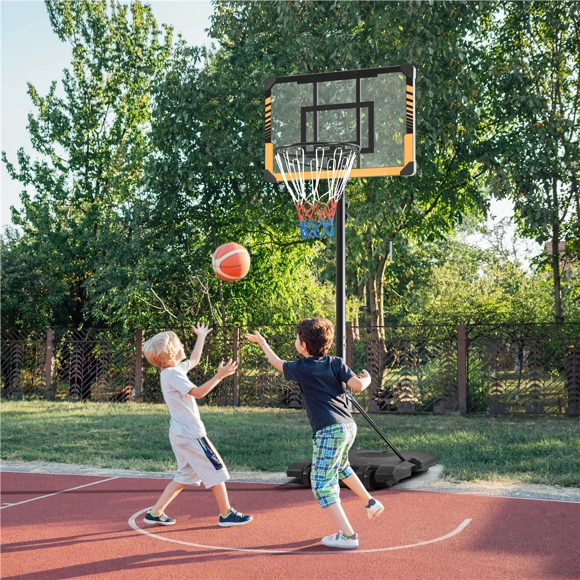 6-7ft Kids Basketball Hoop, Portable Adjustable Height Basketball Set with Wheels, 28 inch Backboard for Kids, Ages 4-10 - 592487 6-7ft Kids Basketball Hoop, Portable Adjustable Height Basketball Set with Wheels, 28 inch Backboard for Kids, Ages 4-10 - 592487